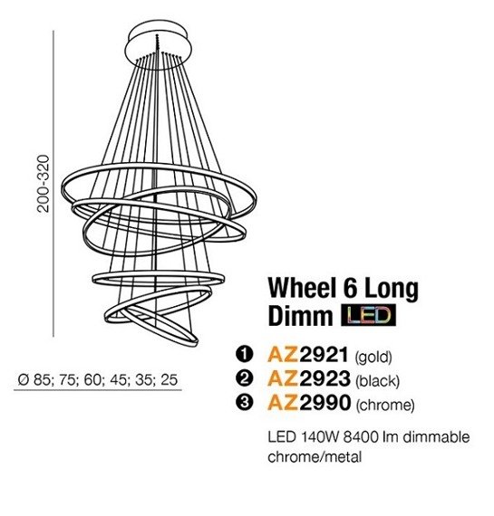 Azzardo Wheel 6 Lampa wisząca czarna